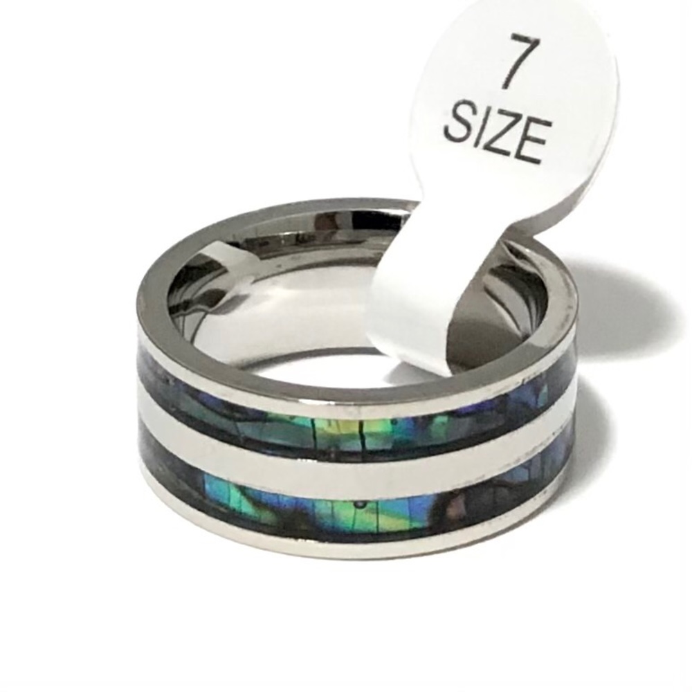 Silver Tone With Abalone Shell Inlay, Size 7 - image 2